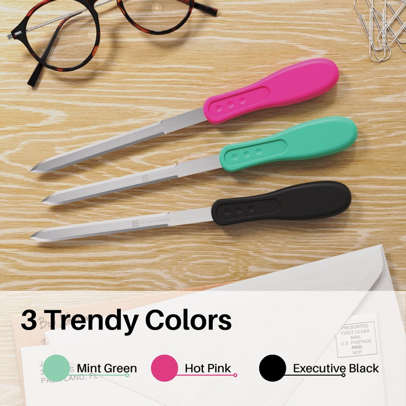 Uncommon Desks Office Letter Opener - Stainless Steel Knife-Edge Blade, Ergonomic Grip Handle (Black, 1 Pieces) - Image 2